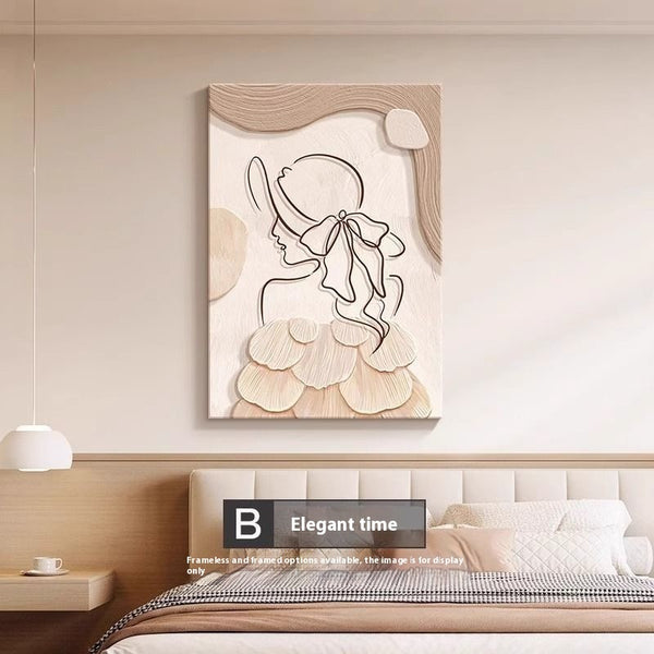 Peinture décorative murale à personnage abstrait au trait, style crème