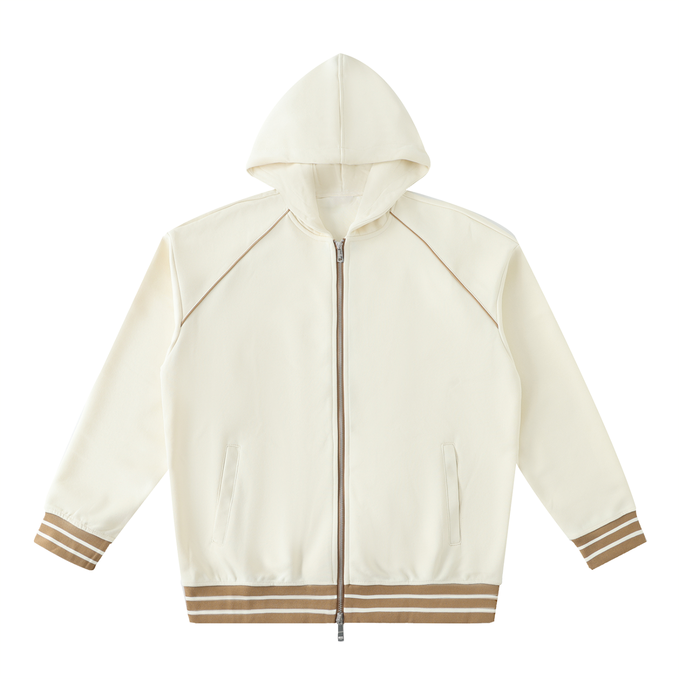 Striped Trim Zip-Up Hoodie 380GSM