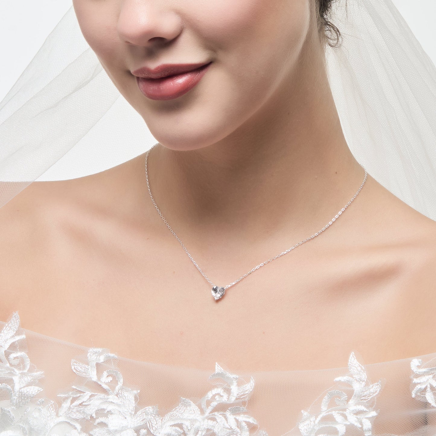 Sterling Silver I Couldn't Say I Do Without You Bridal Heart Solitaire Necklace with Zircondia® Crystals