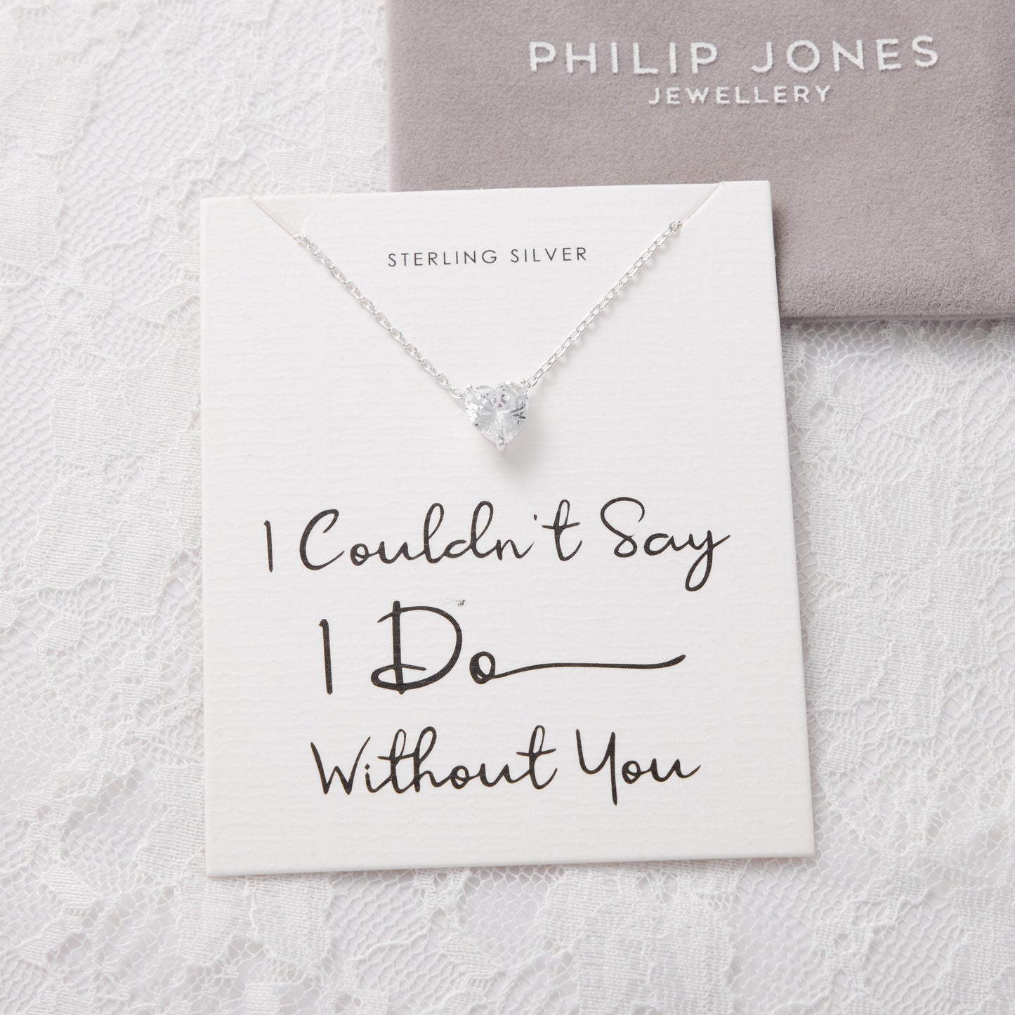 Sterling Silver I Couldn't Say I Do Without You Bridal Heart Solitaire Necklace with Zircondia® Crystals