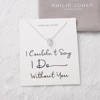 Sterling Silver I Couldn't Say I Do Without You Bridal Heart Solitaire Necklace with Zircondia® Crystals