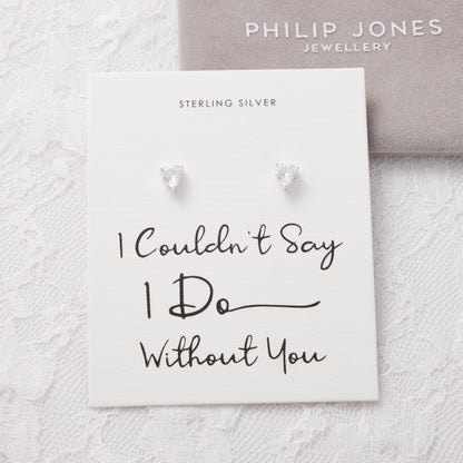 Sterling Silver I Couldn't Say I Do Without You Bridal Heart Earrings with Zircondia® Crystals