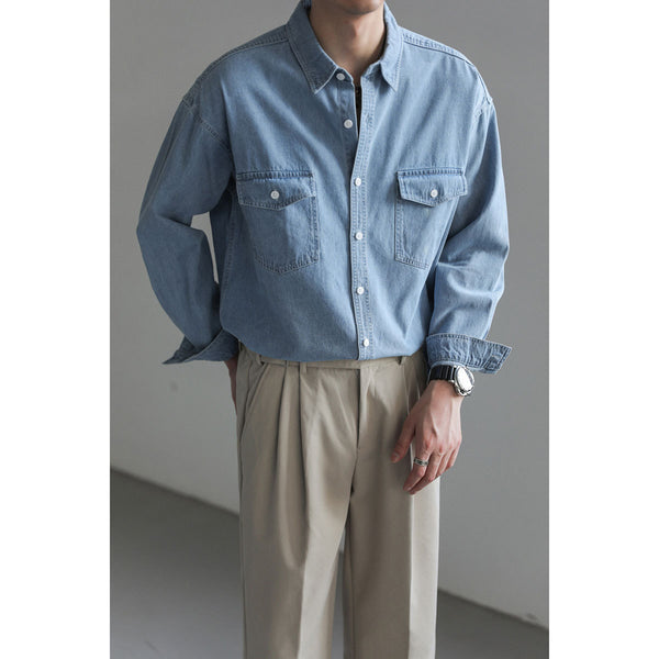 Chemise en Jean à Manches Longues Simple et Ample pour Homme Minority