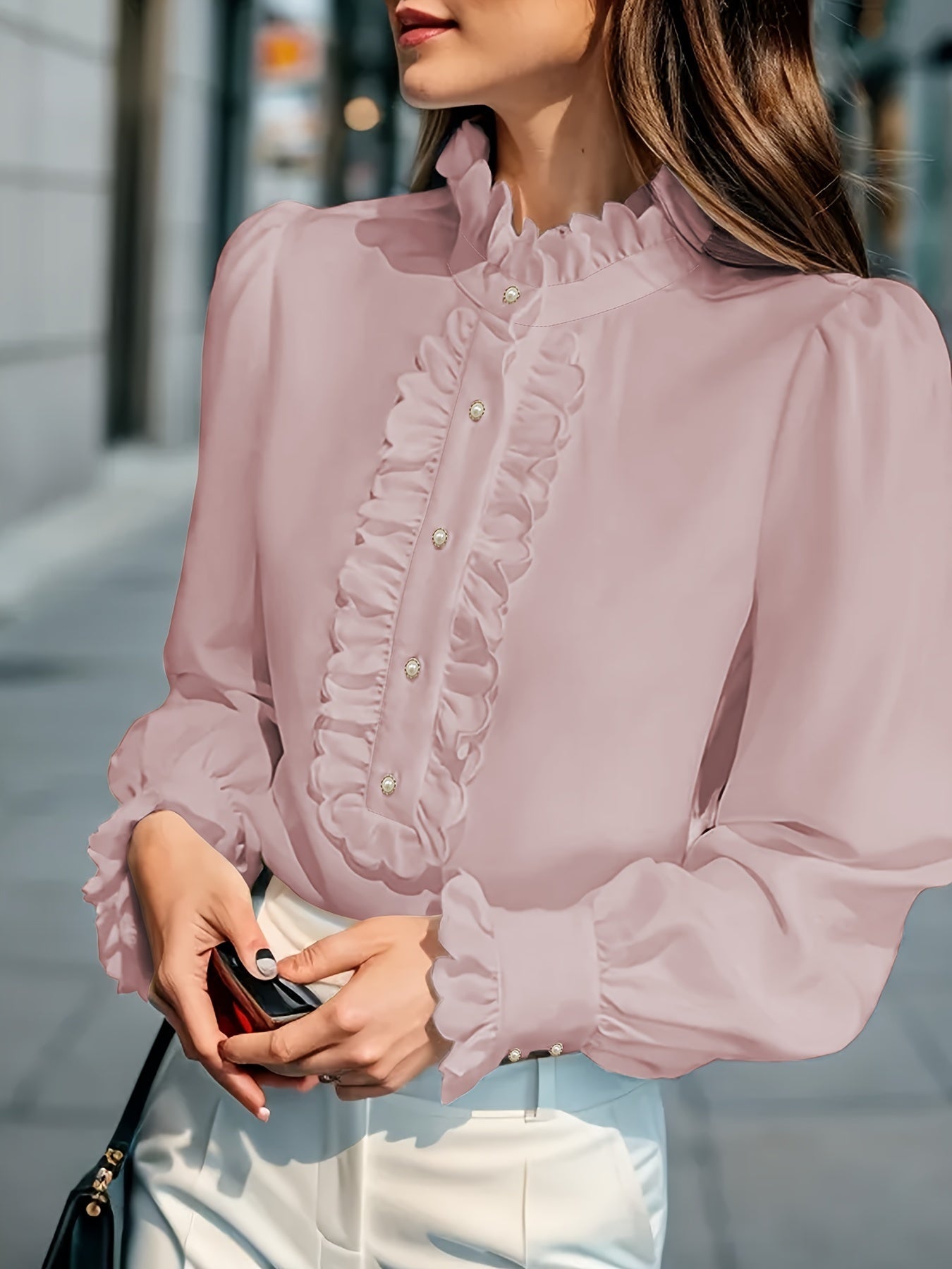 Stand-up Collar Long-sleeved Shirt