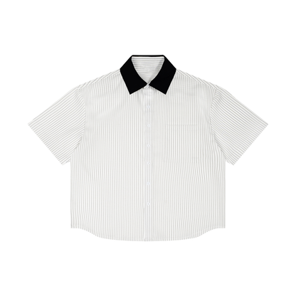 Unisex Striped Boxy Contrast Collar Shirt