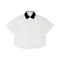 Unisex Striped Boxy Contrast Collar Shirt