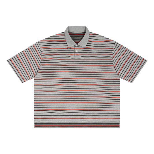 Unisex Striped Boxy Collared Polo Shirt