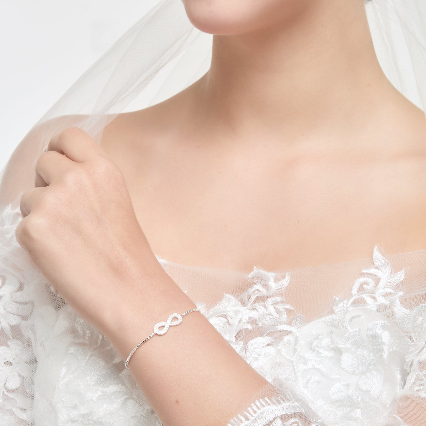 Silver Plated I Couldn't Say I Do Without You Infinity Bridal Bracelet with Zircondia® Crystals