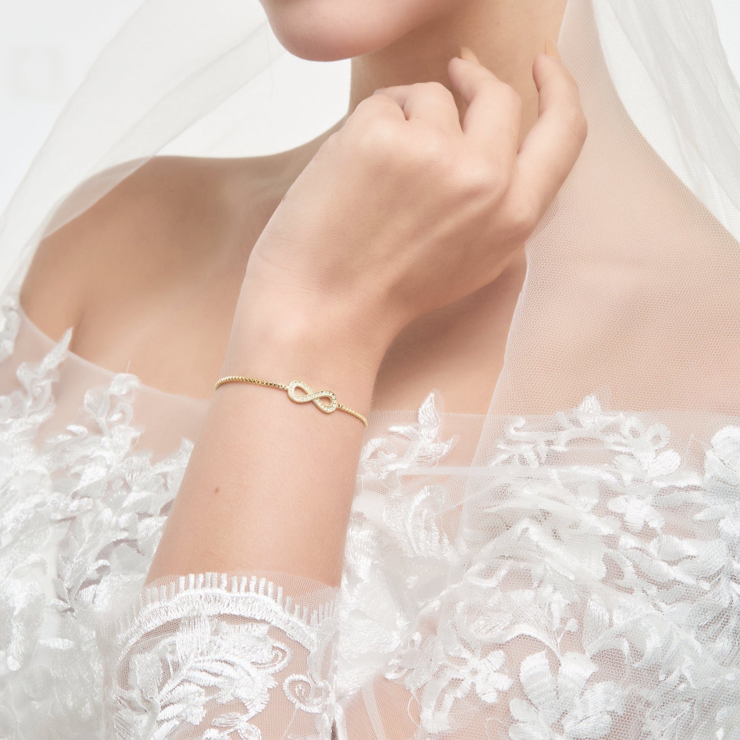 Gold Plated I Couldn't Say I Do Without You Infinity Bridal Bracelet with Zircondia® Crystals