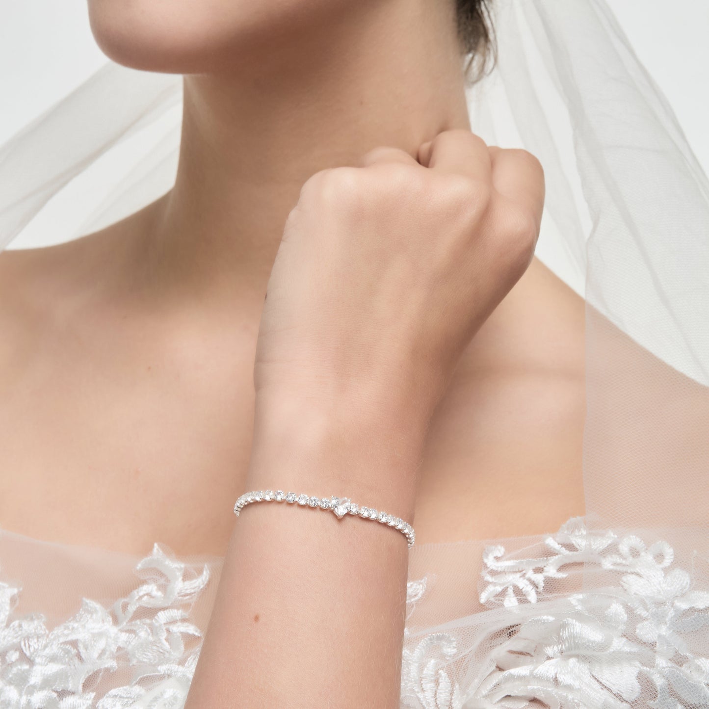 Silver Plated I Couldn't Say I Do Without You Heart Solitaire Bridal Bracelet with Zircondia® Crystals