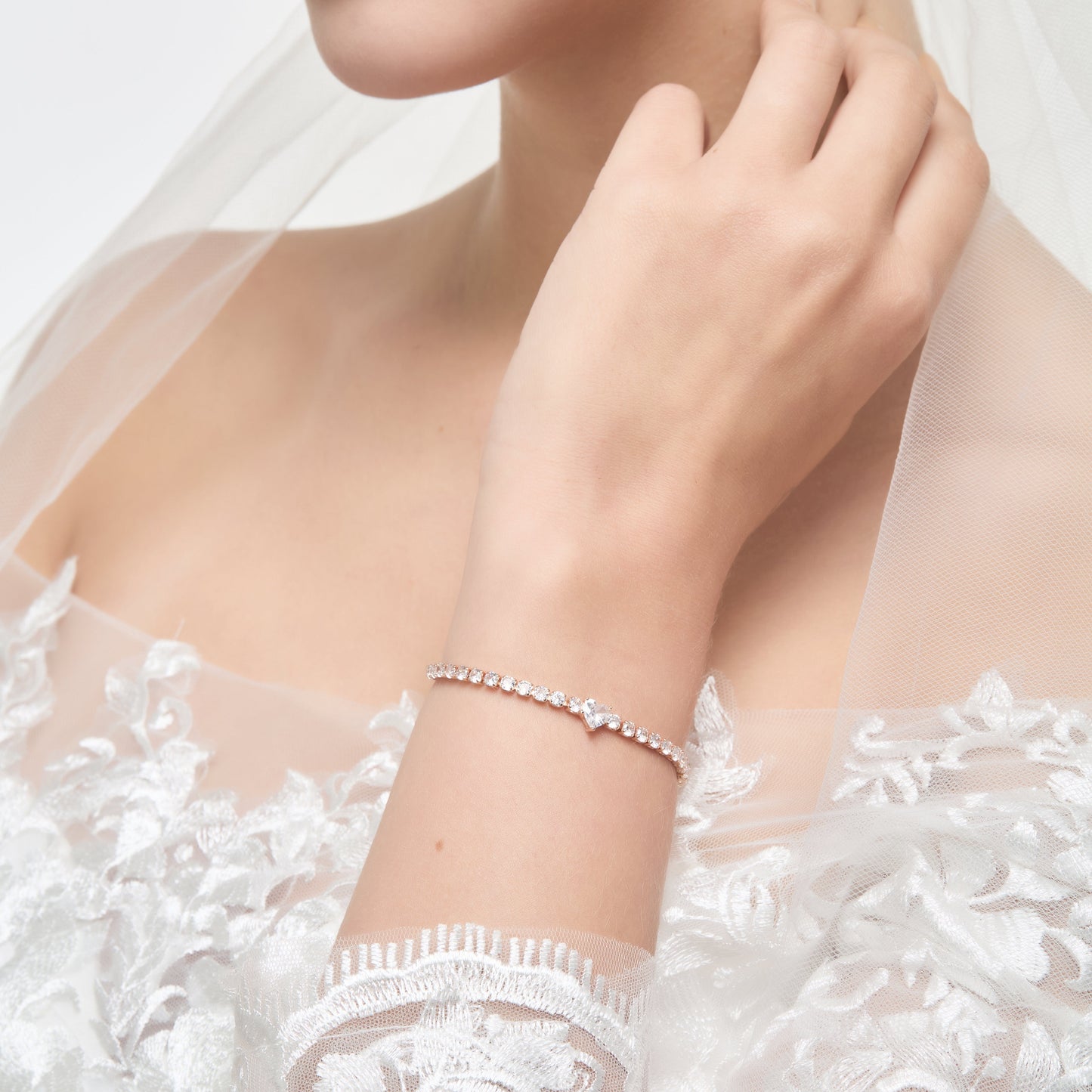 Rose Gold Plated I Couldn't Say I Do Without You Heart Solitaire Bridal Bracelet with Zircondia® Crystals