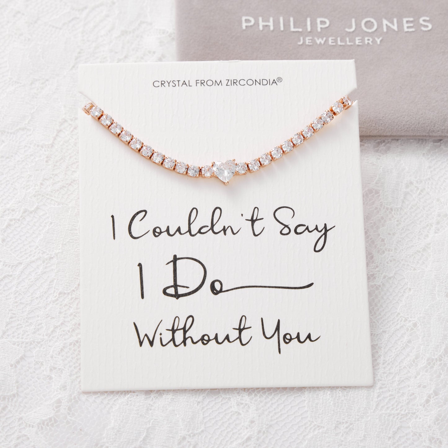 Rose Gold Plated I Couldn't Say I Do Without You Heart Solitaire Bridal Bracelet with Zircondia® Crystals