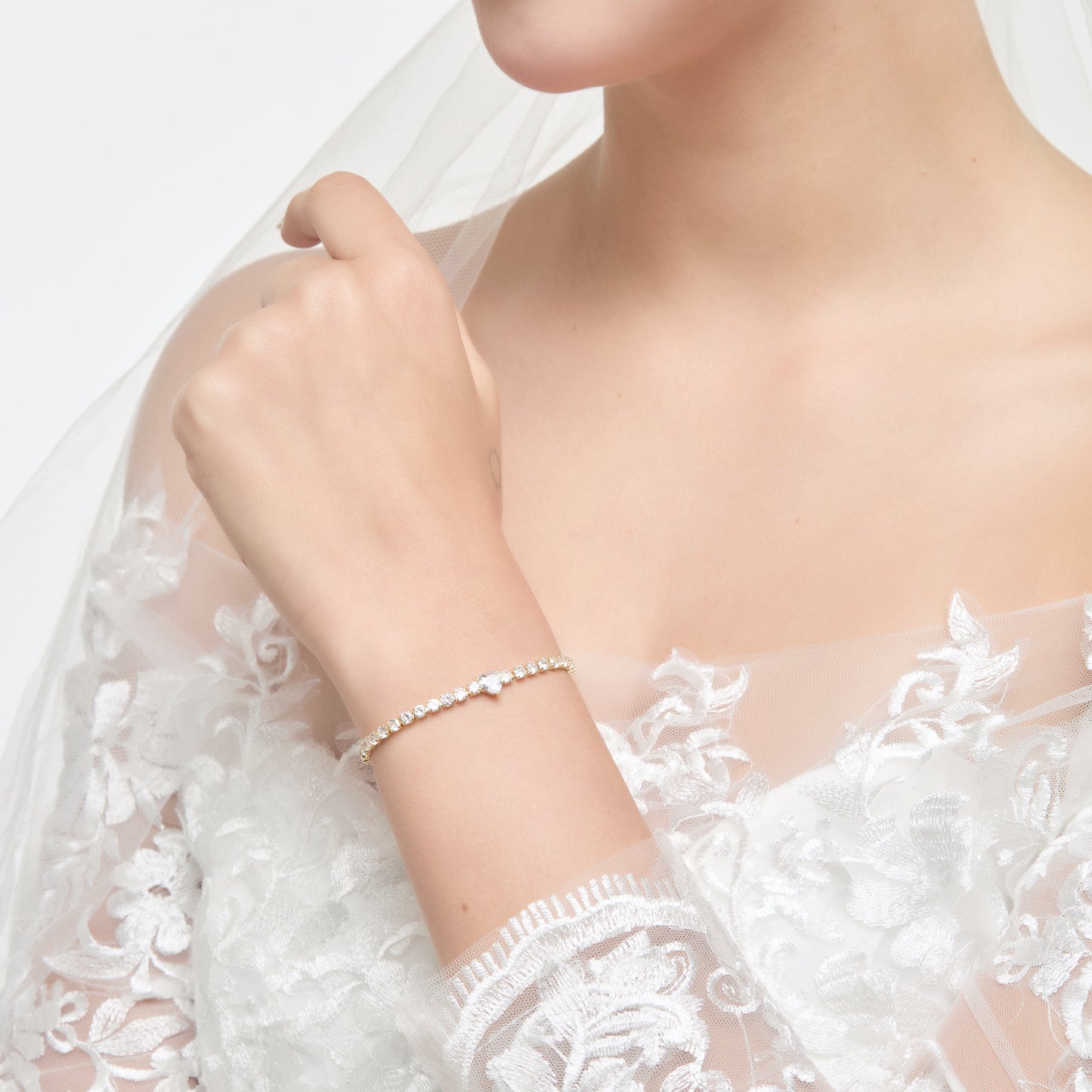 Gold Plated I Couldn't Say I Do Without You Heart Solitaire Bridal Bracelet with Zircondia® Crystals