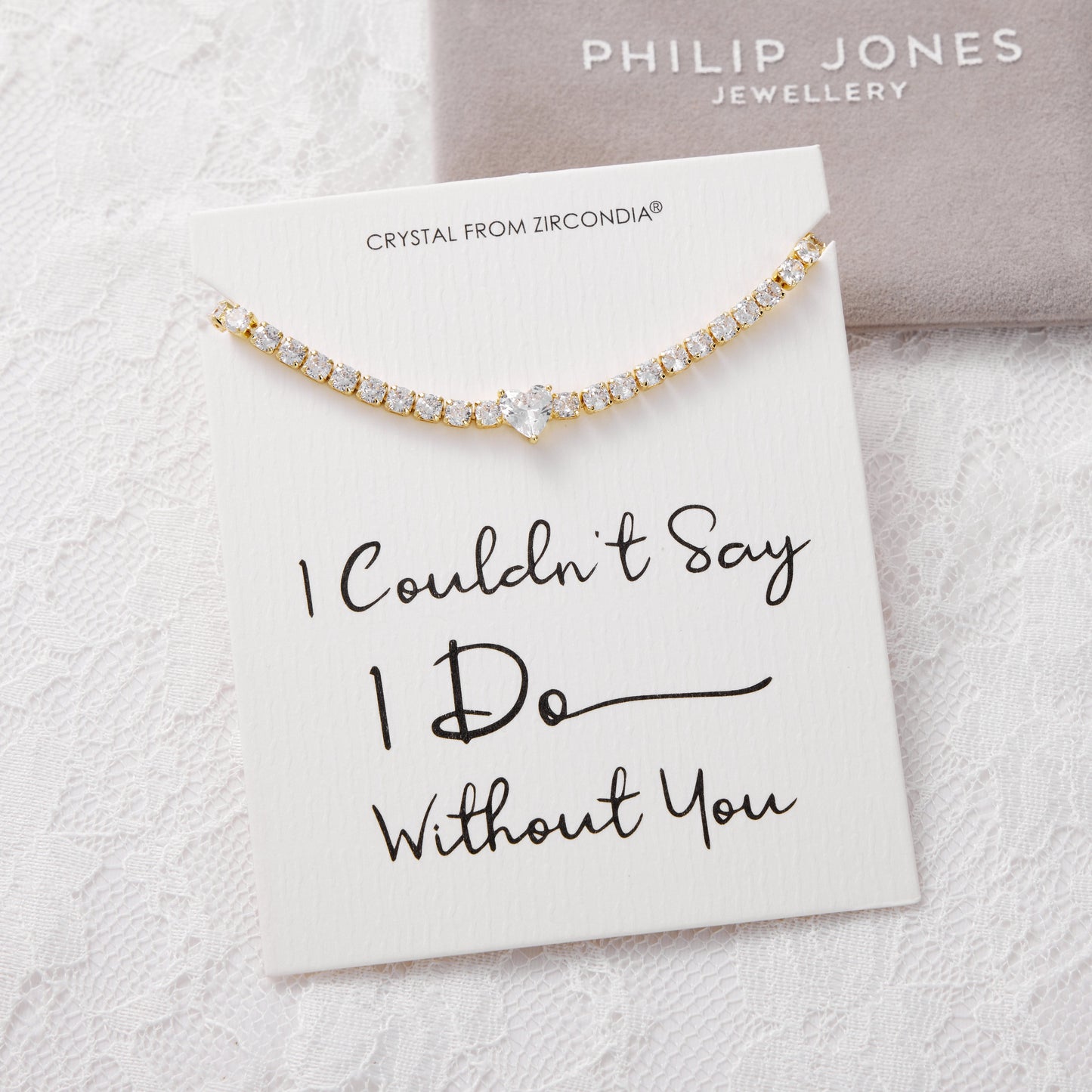 Gold Plated I Couldn't Say I Do Without You Heart Solitaire Bridal Bracelet with Zircondia® Crystals