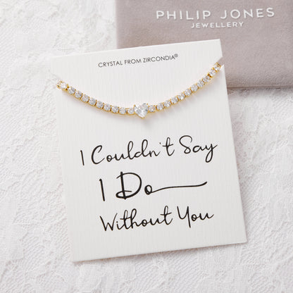 Gold Plated I Couldn't Say I Do Without You Heart Solitaire Bridal Bracelet with Zircondia® Crystals