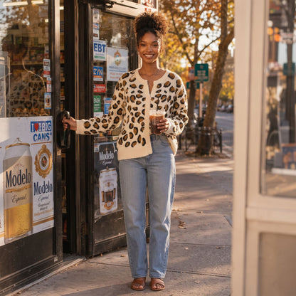 Leopard print V-neck sweater