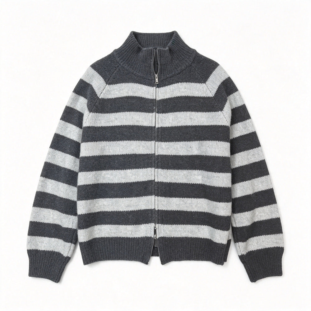 Contrast striped stand up collar sweater