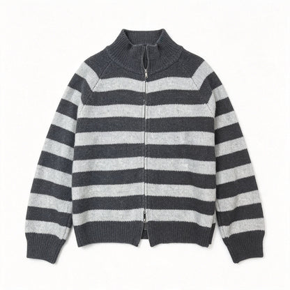Contrast striped stand up collar sweater