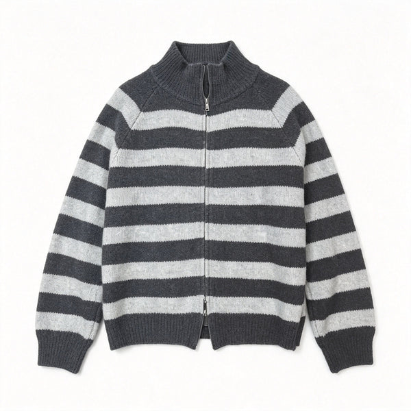 Contrast striped stand up collar sweater