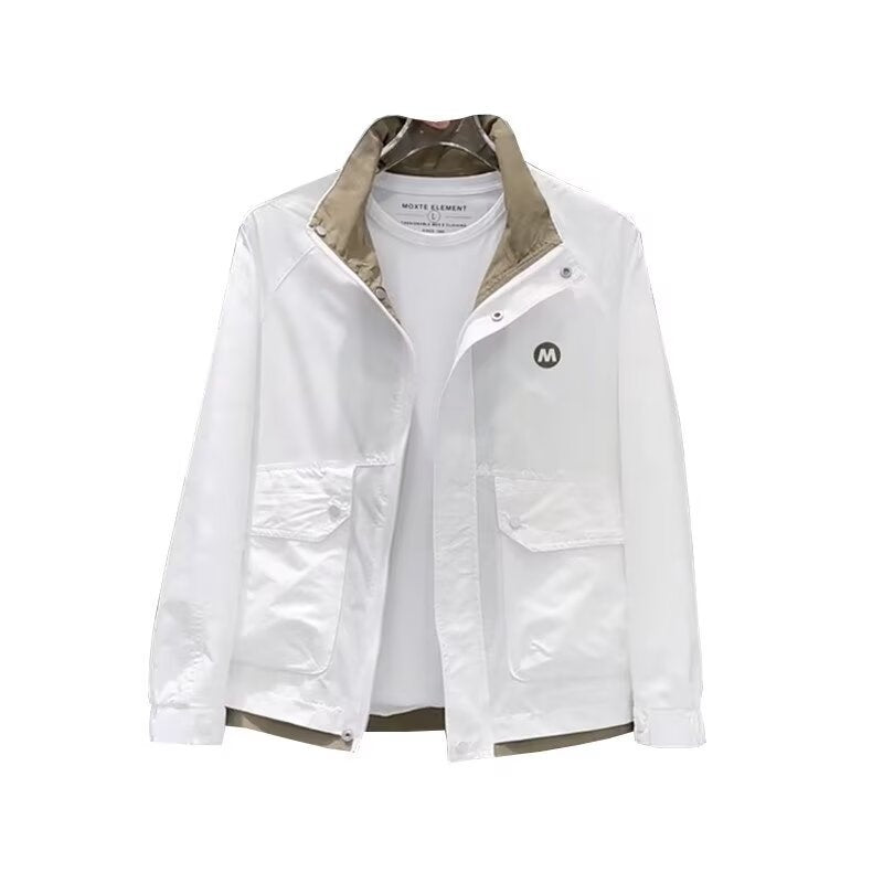Color-Block Double Layer Stand Collar Short Jacket