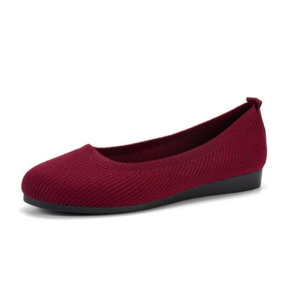 Women's Knit Mesh Slip-On Flat Shoes – Breathable Round Toe Casual Flats