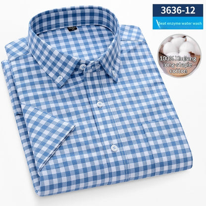 Men's Cotton Plaid Oxford Stripe Shirt