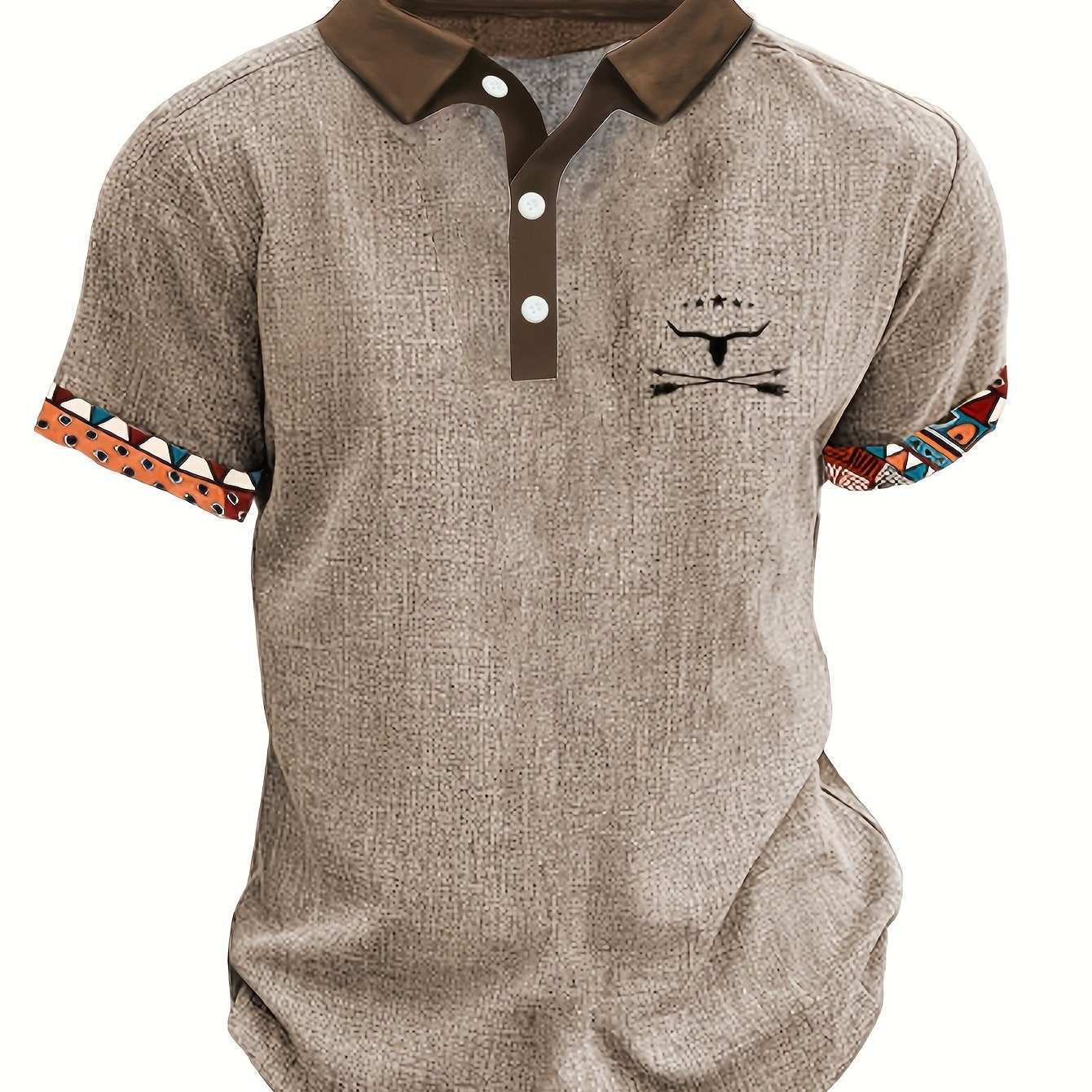 Chemise décontractée à manches courtes pour homme avec imprimé tête de taureau numérique 3D, détails boutonnés, col à revers - Vêtement de mode d'extérieur