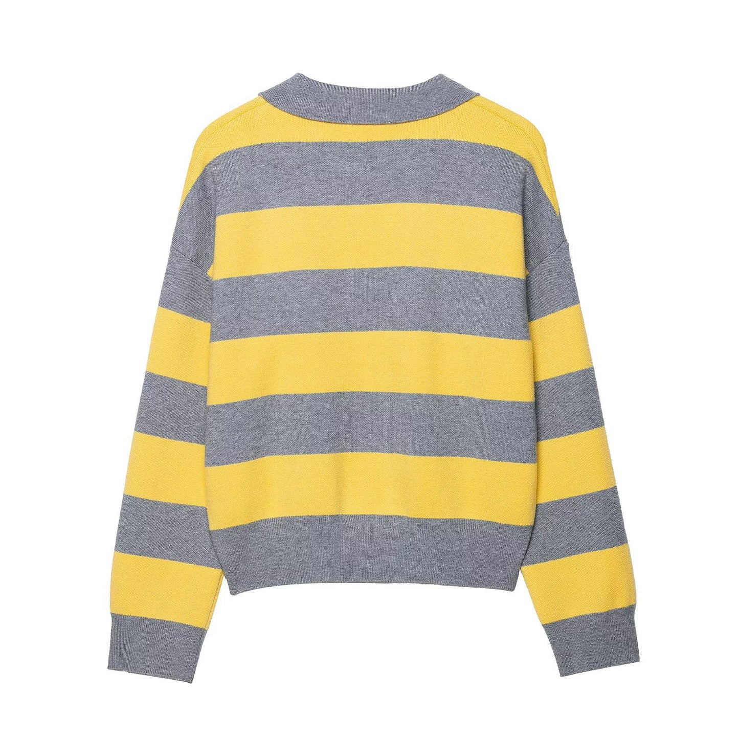 Striped polo shirt collar knit sweater