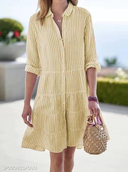 Striped Long-sleeved Shirt Dress