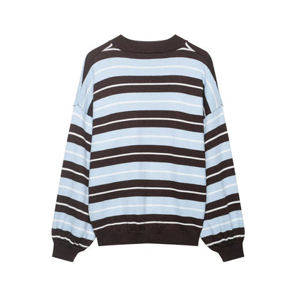 Hooded contrasting striped knitted sweater