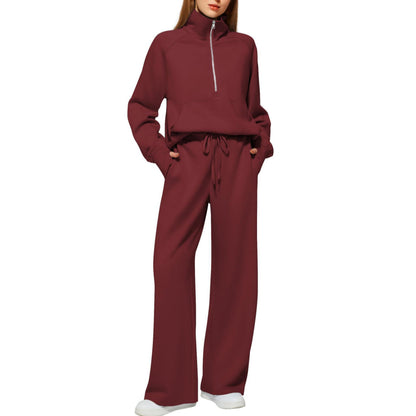 Women's Half-Zip Sweatshirt & Wide Leg Pants Set