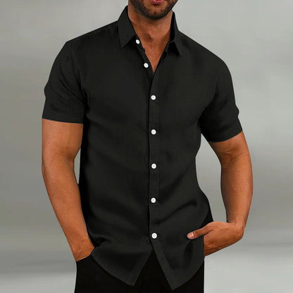 Chemise décontractée en coton et lin à manches courtes pour homme, coupe ample, style vintage