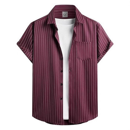 Striped And Solid-color Short-sleeve Shirt-cardigan