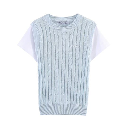 Women's Short Sleeve Color-blocked Mock Two-Piece