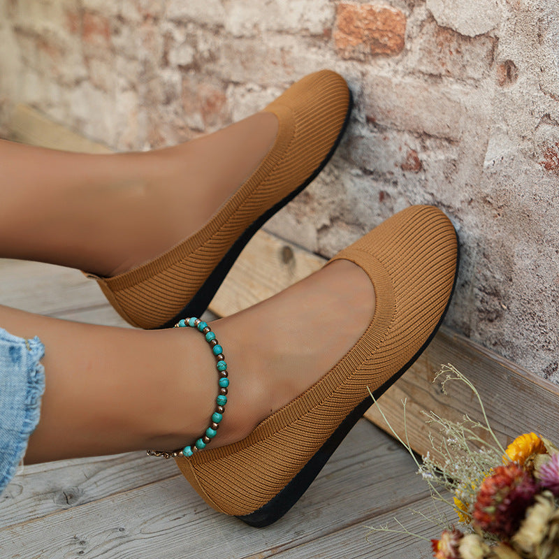 Women's Knit Mesh Slip-On Flat Shoes – Breathable Round Toe Casual Flats