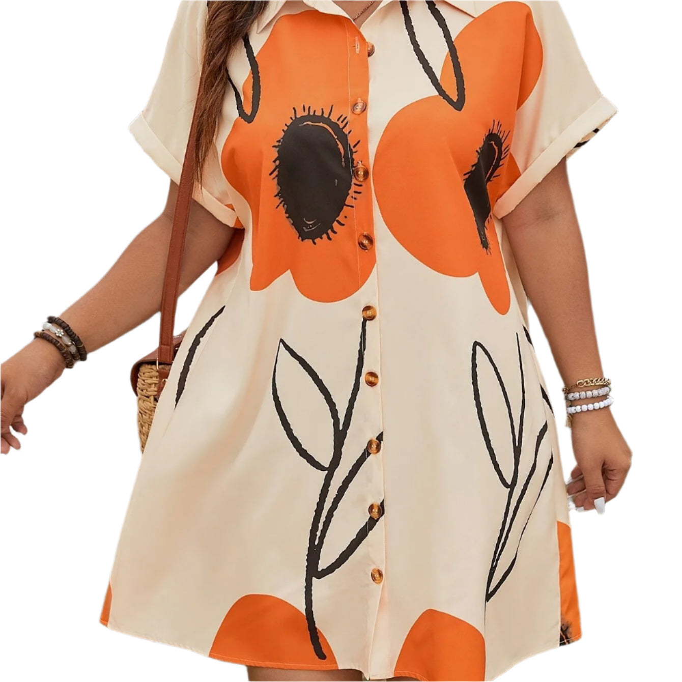 Elegant Plus Size Floral Print Tunic Dress