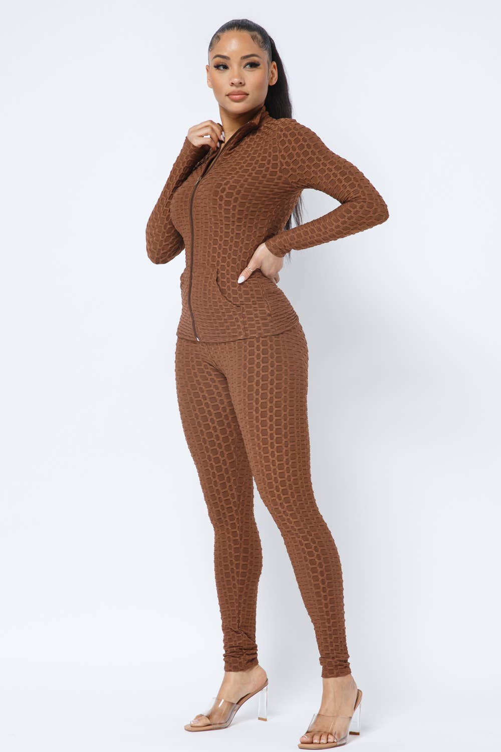 Ensemble Veste et Legging avec Poches Latérales Zippées Nid d'Abeille