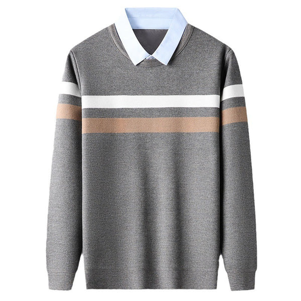 Men's Two Pieces Shirt Collar Striped Sweater - Stuffs & Savers