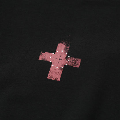 Sweat à capuche col rond à imprimé croix, manches longues, ample, streetwear décontracté