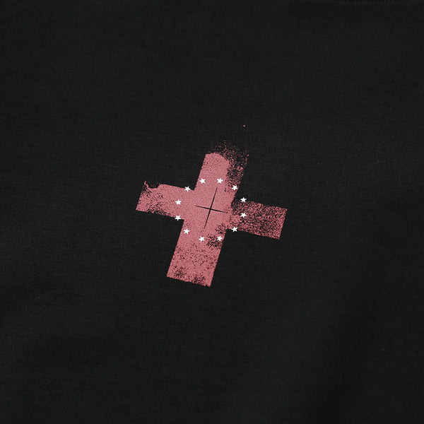Cross-shaped Print Round Neck Long Sleeve Hoodie Loose Streetwear Casual