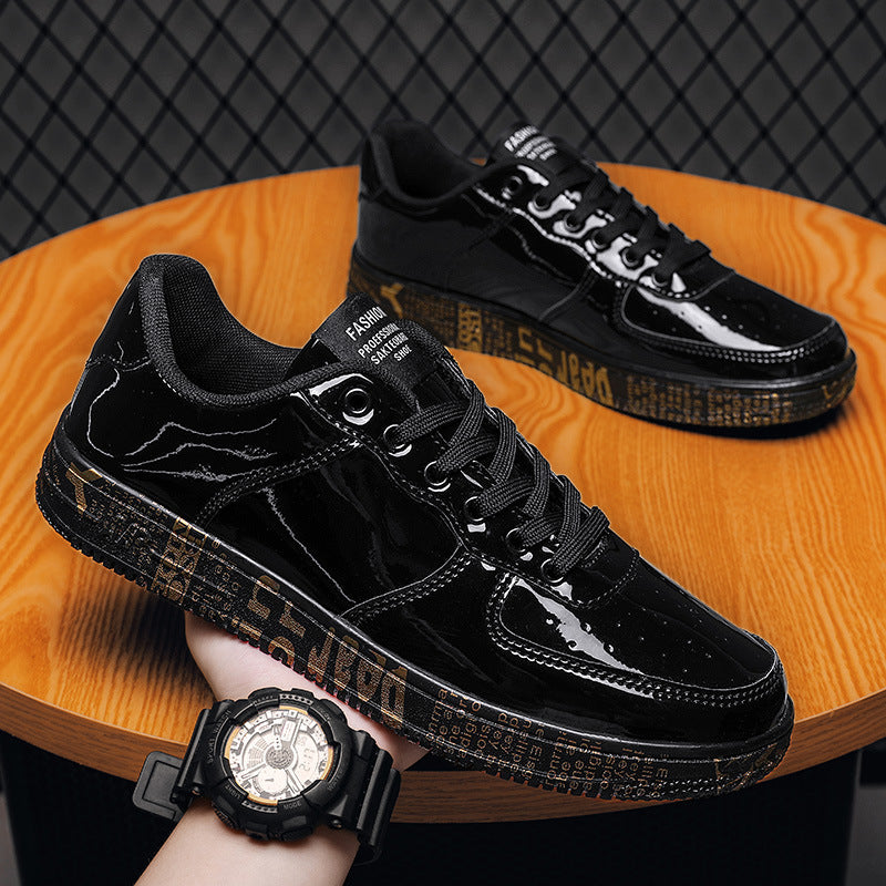 casual all-match shiny leather panel shoes