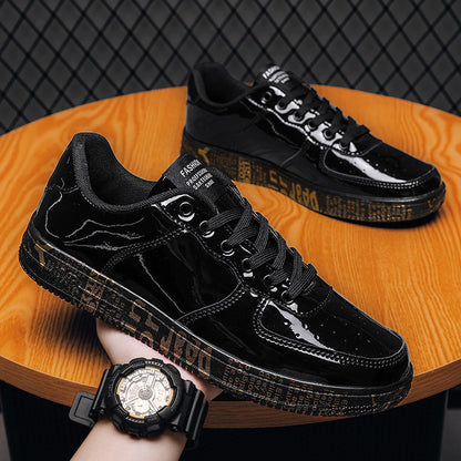 casual all-match shiny leather panel shoes
