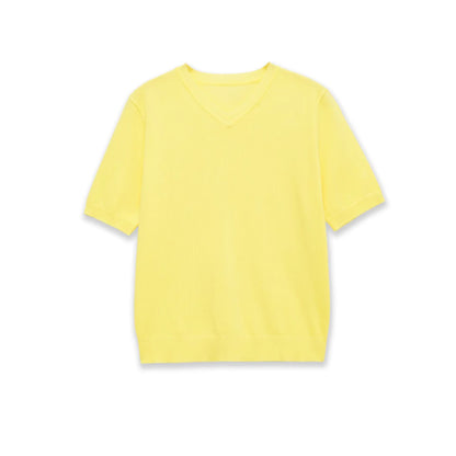Casual slim fit V-neck short sleeved knitted sweater