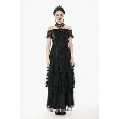 Dark in Love Ophelia Lace Off-Shoulder Gothic Top in Black