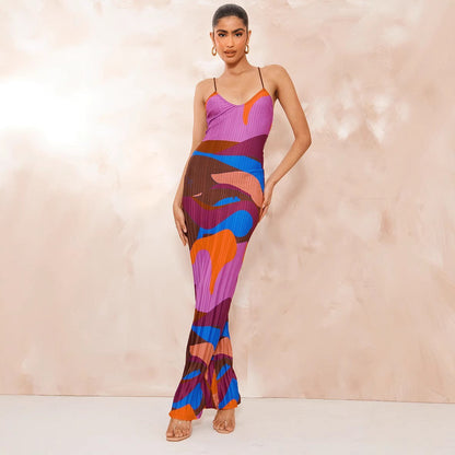 Fashion Women's Wear Sling Pleated Printing Dress