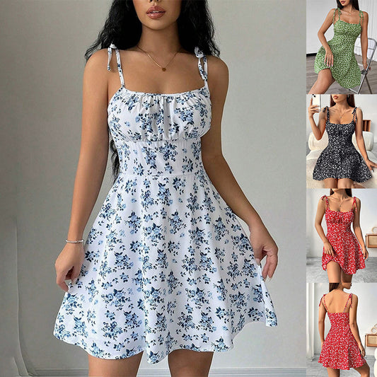 Women's Floral Print A-Line Mini Dress | Backless Mid Waist Summer Dress