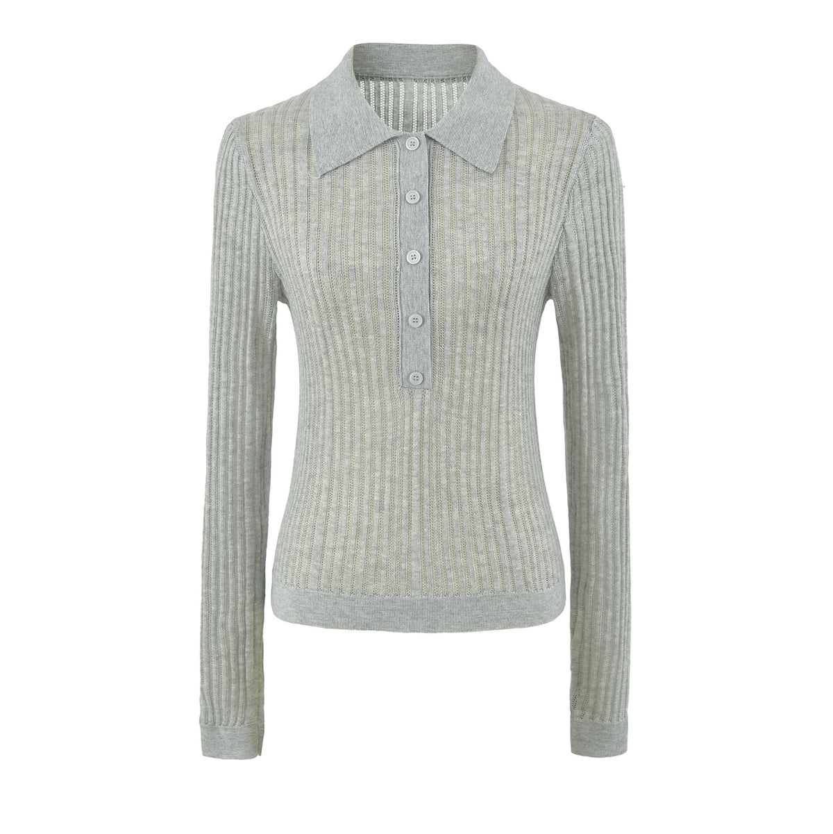 Women's Ribbed Polo-Collar Knit Top