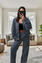 Survêtement molletonné bomber oversize pour femme - Veste zippée et pantalon large
