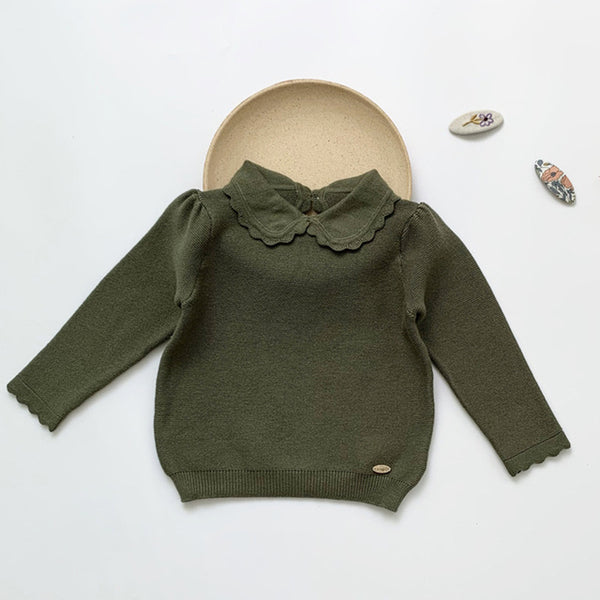 Kids Knitted Pullover Long Sleeve Lace Sweater