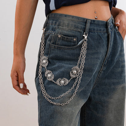 Punk style Moon Teeth Mushroom Cross Chain Pants